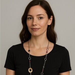 Lia Sophia Mantra Silver Tone Resin Mother Pearl Abalone She’ll Wood Necklace